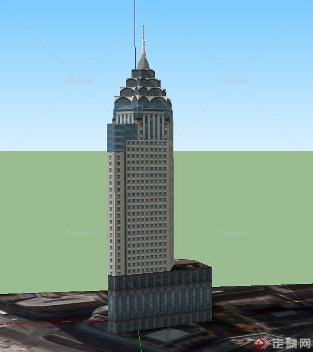 现代某高层独栋银行办公楼建筑设计SU模型