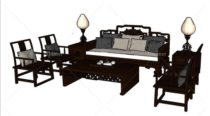 一套古典中式红木沙发SU精致设计模型[原创]