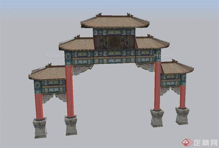 古典中式三层牌坊设计SU模型