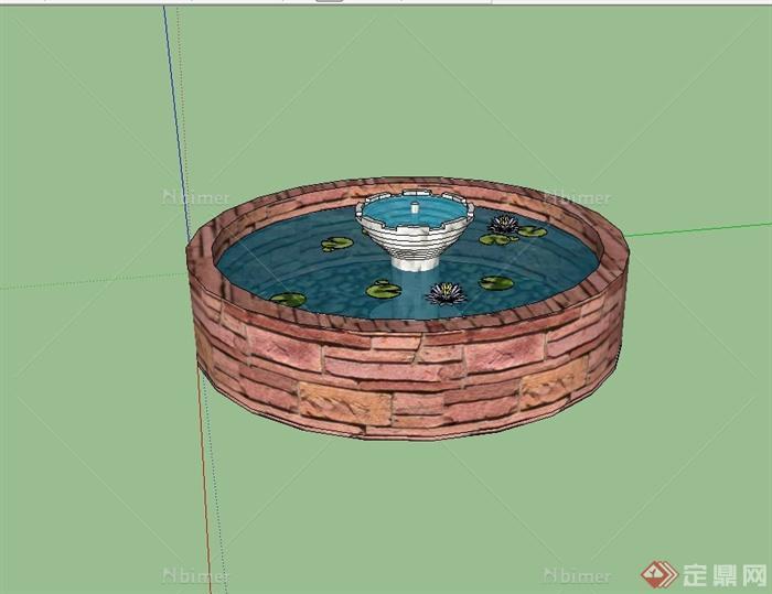 某现代风格详细景观水景水池设计SU模型[原创]