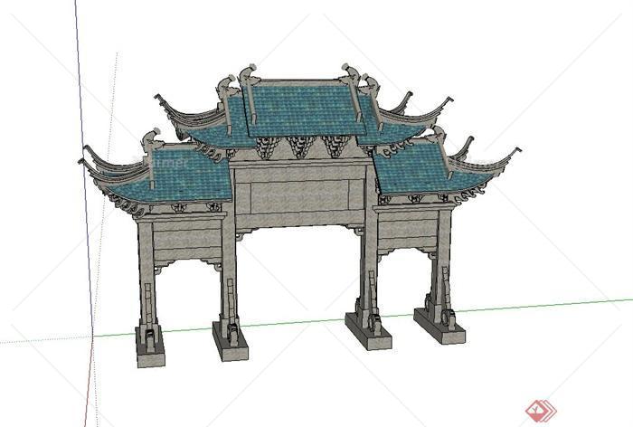 某古典中式两层牌坊设计SU模型