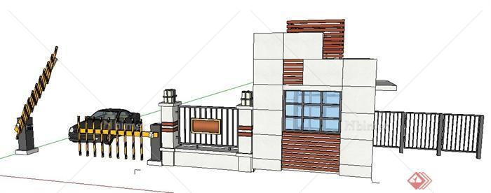 现代简约风格小区大门设计su模型