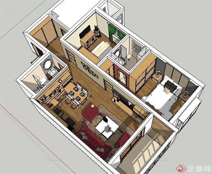 某三室两厅室内装饰设计(cad施工图,效果图,s sketchup模型库