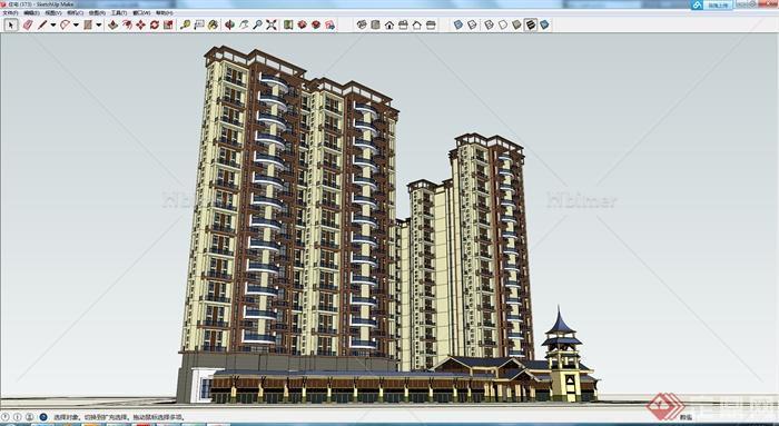 某欧式住宅楼建筑设计SU模型（带塔楼设计）