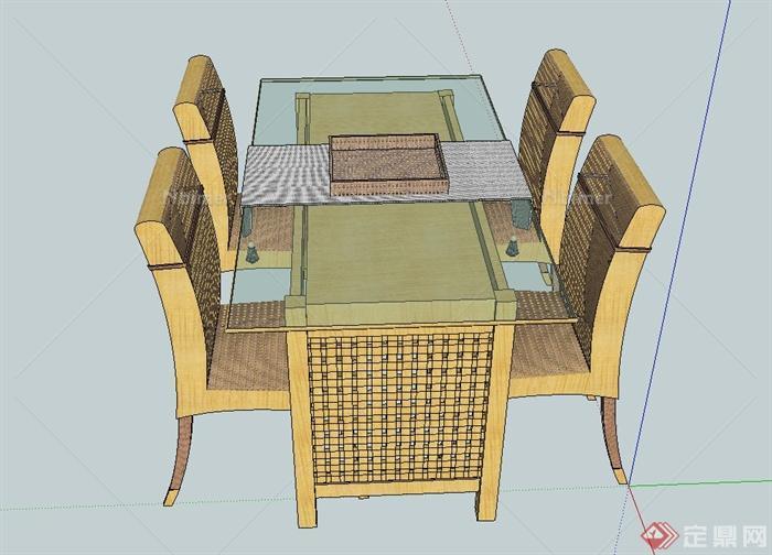 某室内四人木质餐桌椅设计SU模型