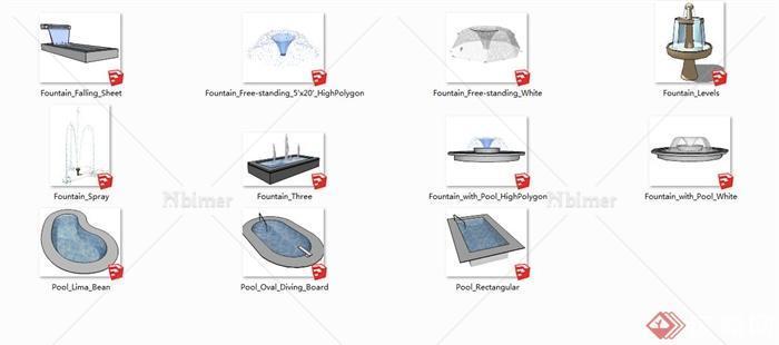 某多个现代喷水池su模型