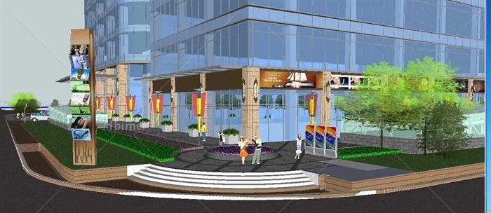 现代商务金融中心办公楼建筑景观设计SU精致模型