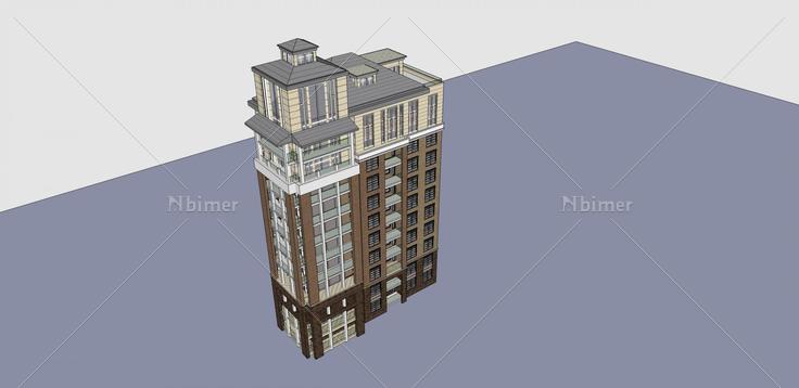 简欧风格高层住宅公寓(36357)su模型下载