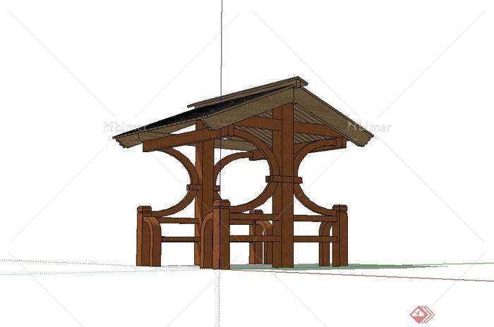 某现代中式风格全木质亭子设计su模型[原创]