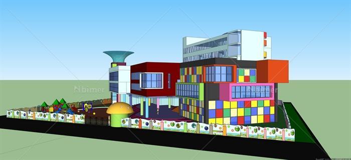 现代彩色幼儿园教学楼建筑设计su模型[原创]