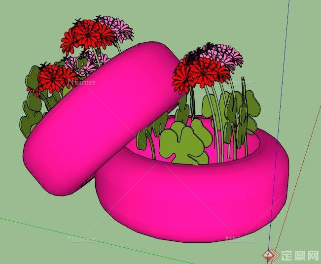 园林景观轮胎种植池花池su模型