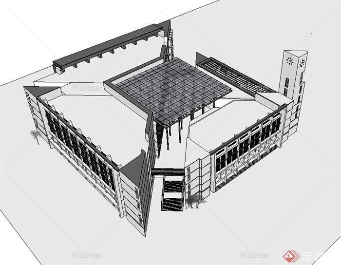 某现代风格福州大学图书馆建筑楼设计su模型[原创