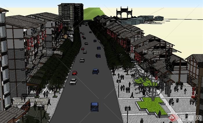 某新中式商业街规划设计SU模型1