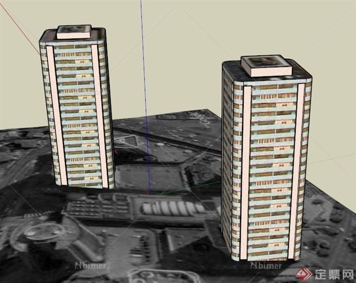 两栋多层住宅建筑设计SU模型