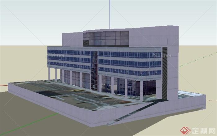 简约现代风格多层办公楼建筑设计SU模型