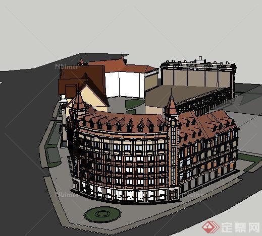 某欧陆式风格商业街建筑设计方案SU模型