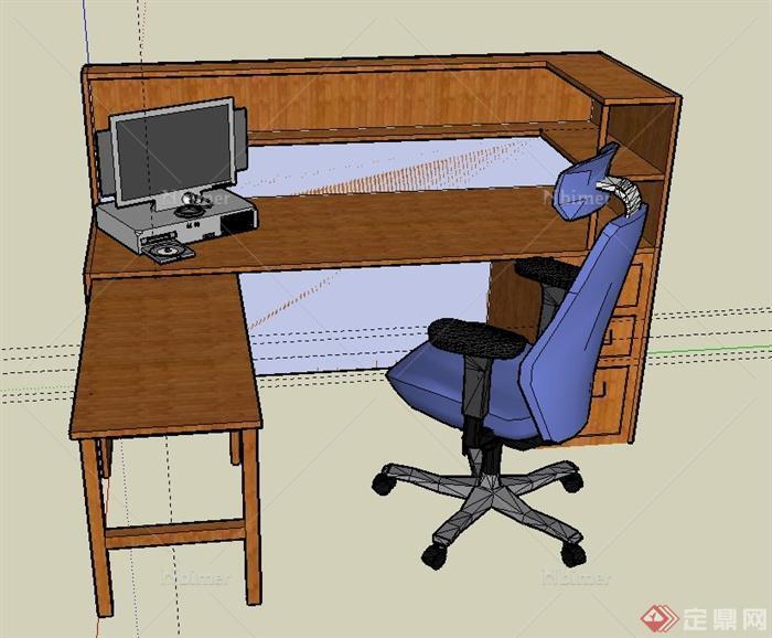 室内木质办公桌椅设计SU模型