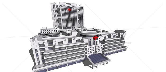 某现代风格整体医院建筑设计su模型[原创]