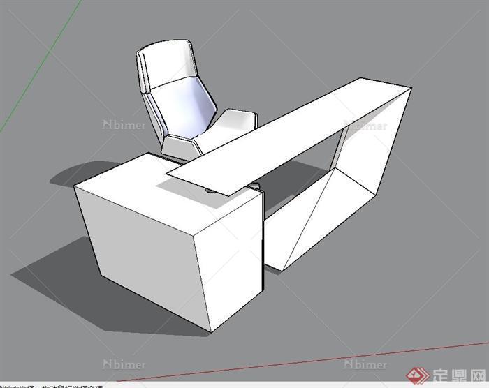 现代简约风格室内老板办公桌椅设计su模型[原创]