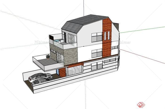某三层带露台住宅建筑设计SU模型
