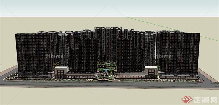 某现代城市中心高层电梯住宅小区建筑设计SU模型