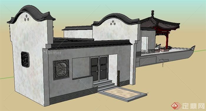 中式风格单层建筑设计su模型