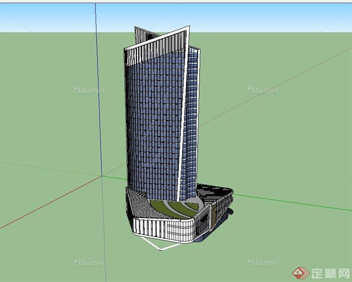 某现代风格高层星级酒店建筑大楼设计su模型[原创