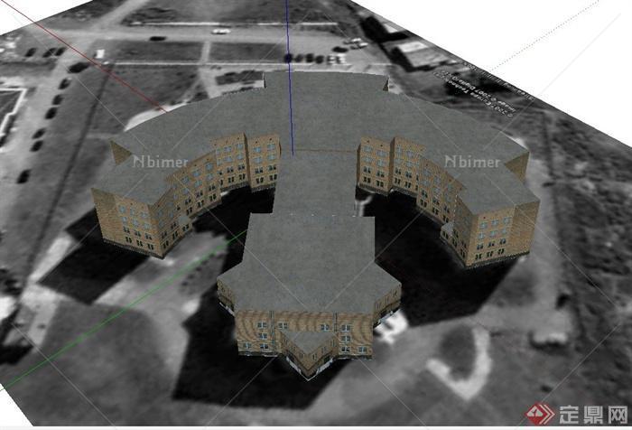 某四层弧形行政办公楼建筑设计US模型