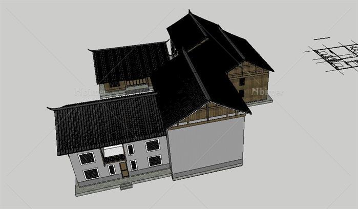 中式木屋商业街建筑sketchup模型[原创]