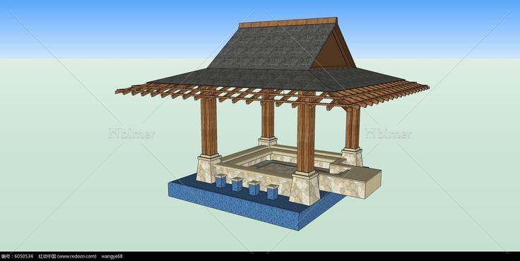 中式古典建筑亭子SU模型