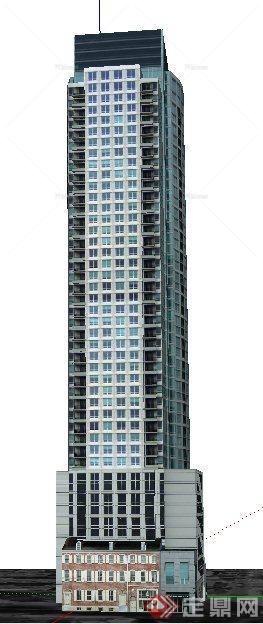 现代独栋高层商务楼建筑设计su模型