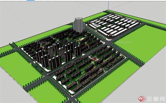 某混搭小区住宅建筑及景观设计su模型[原创]