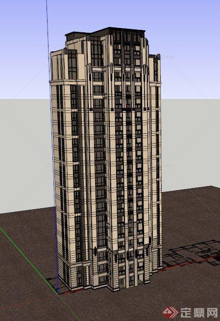 两栋Artdeco风格高层住宅建筑设计SU模型[原创]
