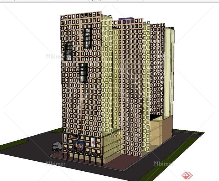 现代风格高层精致详细商业住宅楼建筑SU模型[原创