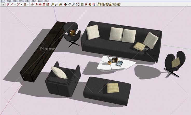 NEW!-分享一套完整家居室内客厅沙发组合精致Ske