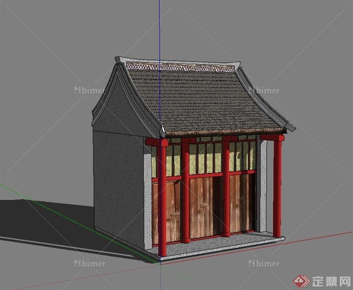 中国古典中式单层商业建筑su模型[原创]