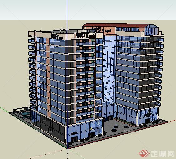 现代风格小高层玻璃外立面办公建筑设计su模型