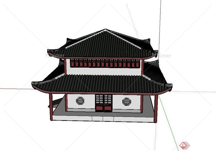 某两层古典中式风格寺庙建筑设计SU模型
