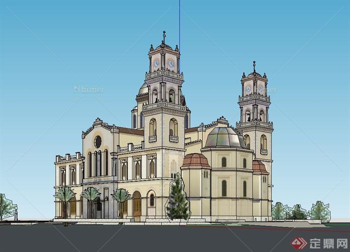 欧式风格详细完整教堂建筑设计su模型[原创]