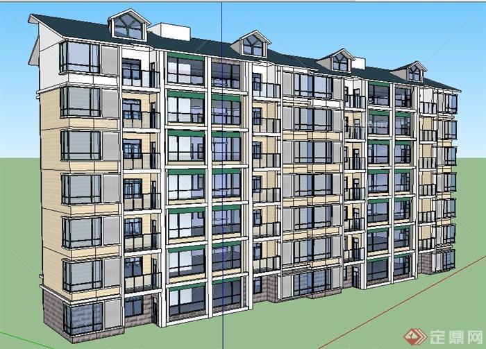 现代风格拼8层拼接住宅楼建筑设计su模型