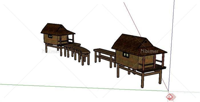 某单层木制小屋建筑设计SU模型
