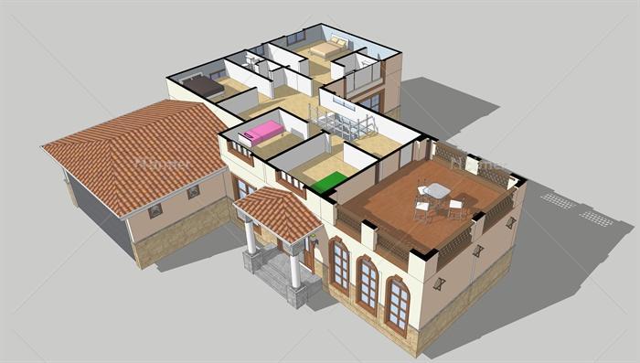 西班牙别墅建筑设计方案（SU模型+JPG效果图）[原
