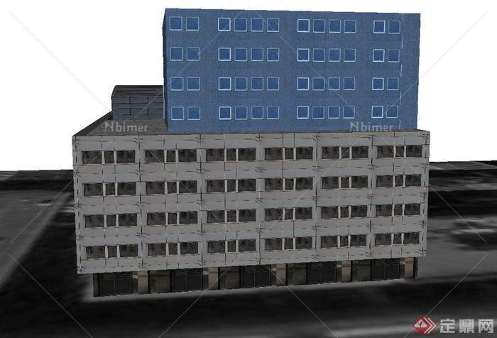 现代某多层7字形商业楼建筑设计SU模型