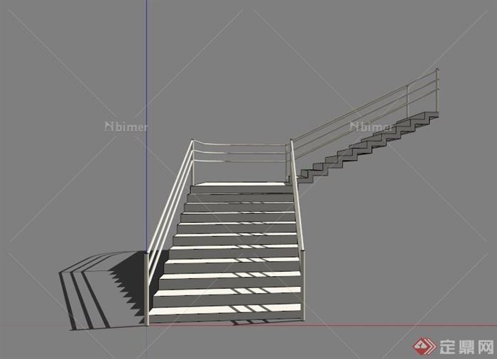 现代铁栏杆楼梯设计SU模型[原创]