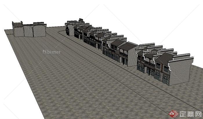 现代中式风格详细多层商业街建筑设计SU模型[原创