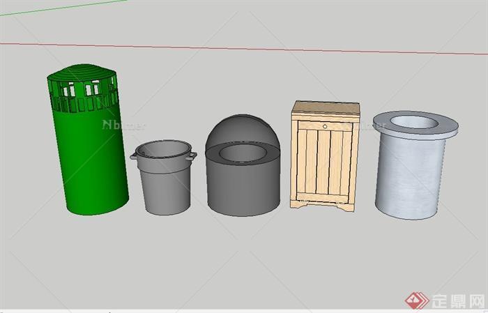 现代风格多种垃圾箱设计su模型[原创]