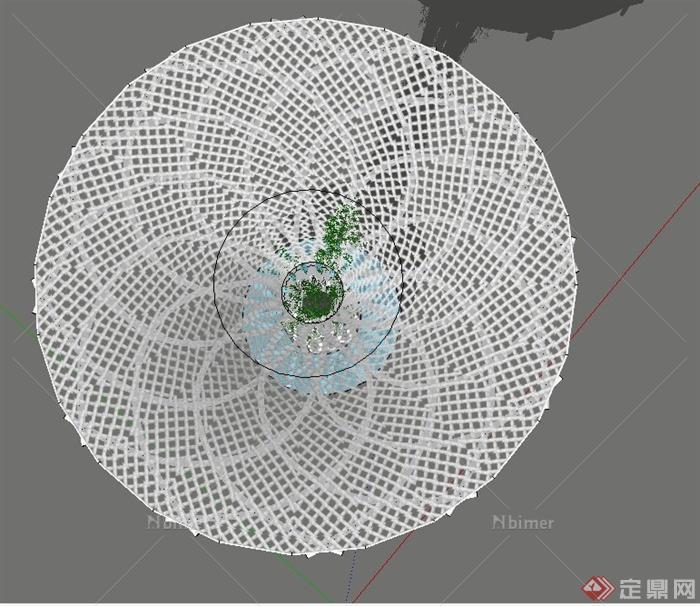 现代圆形树枝形廊架设计SU模型