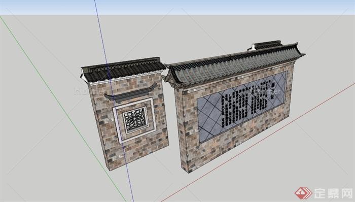 现代中式文化景墙设计SU模型