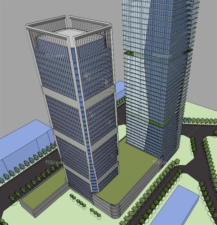 城市高层商业综合体办公楼建筑su模型[原创]