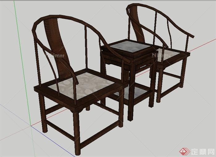 某中式风格椅子茶几组合su模型